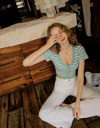 Striped Button-Breasted Knitted Top