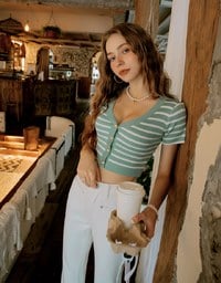 Striped Button-Breasted Knitted Top