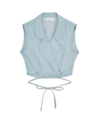 Lapel Collar Denim Tie-Back Strap Top