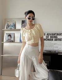 Elegant Tie Ribbon Short Sleeve Top