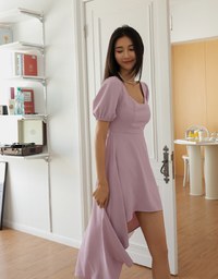 Puffed Sleeves And Irregular Hem Long Dress