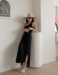 Asymmetric Bodycon Slit Maxi Dress (With Padding)