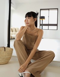 Thin Strap Pleated Cami Top Suit Pants Set
