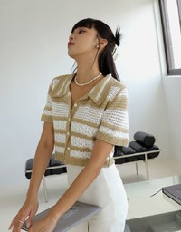 Striped Crochet Knit Blouse