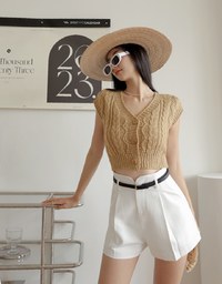 V Neck Buttoned Textured Top