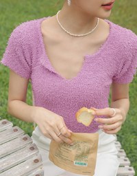 Wool V Neck Short Sleeve Top