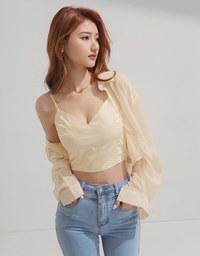 Two-Piece Sheer Loose Fit Cropped Shirt