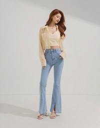 Two-Piece Sheer Loose Fit Cropped Shirt