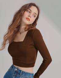 Square Neck Straight Pattern Crop Top