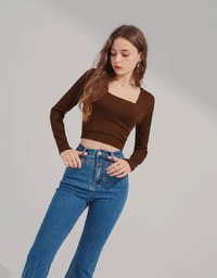 Square Neck Straight Pattern Crop Top