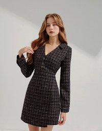 Temperament Lapel Classic Tweed Short Dress