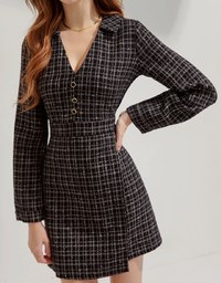 Temperament Lapel Classic Tweed Short Dress