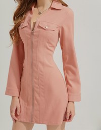 Peach Velvet Zipper Short Dress