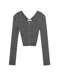 2way Large Collar Striped Zipper Top