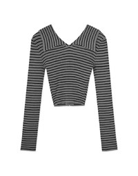 2way Large Collar Striped Zipper Top