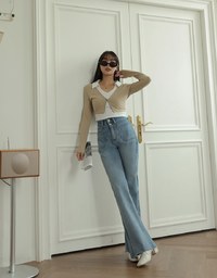 Smart Lapel Slit Long Sleeve Top