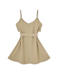 Irregular Thin Shoulder Mini Dress (With Belt)