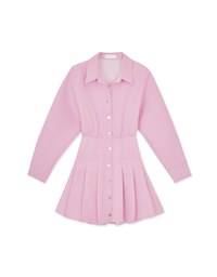 Snap Button Pleated Shirt Mini Dress