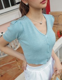 Sweet Puffy Sleeves Knitted Top