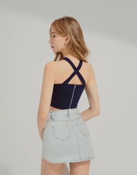 Cross Round Neck Hollow Vest (With Padding)