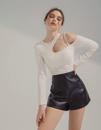 One-shoulder Hollow Ribbed Top (With Padding)