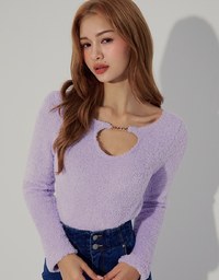 2WAY Gold Chain Hollow Wool Top