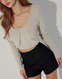 Two Piece Silver Button Ribbed Top