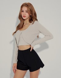 Two Piece Silver Button Ribbed Top