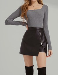 Leather Zipper Slit Mini Skirt