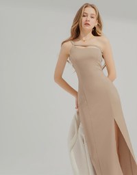 One Shoulder Hollow out Slit Maxi Dress (with padding)