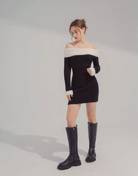 Plain Knitted Off Shoulder Mini Dress