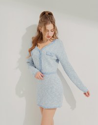 Flecked Tweed Knit Cardigan And Skirt Set Wear