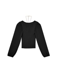 Pearl Chain Round Neck Panel Knit Top