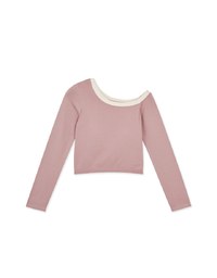 Contrast Color Sloping Shoulder Knitted Top (With Padding)