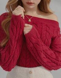 Off-Shoulder Twisted Knitted Top