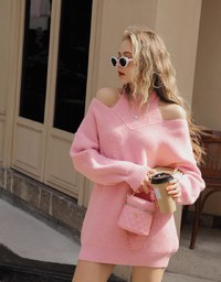 Off-Shoulder Knitted Long Sweater