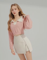 Contrast Lapel Knitted Top