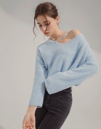 2WAY Hollow Fleece Knitted Top