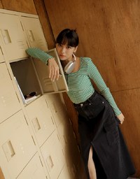 Workwear Front Slit Denim Maxi Skirt