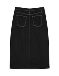 Front Slit Stitched Denim Maxi Skirt