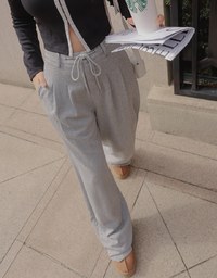 Drawstring Cotton Pleated Long Pants