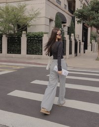 Drawstring Cotton Pleated Long Pants