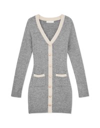 V-Neck Buttoned Knitted Mini Dress