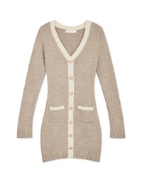 V-Neck Buttoned Knitted Mini Dress