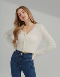 Velvet Pearl Button Knitted Top