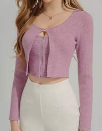 Faux 2 Piece Zip Knitted Top