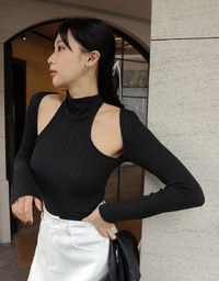 Off-Shoulder Hollow Knitted Top