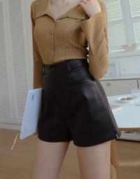 Stylish Leather Wide Hem Shorts