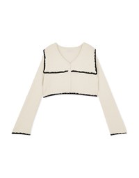Large Collar Snap Button Knit Top