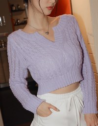 V Neck Braided Knit Top